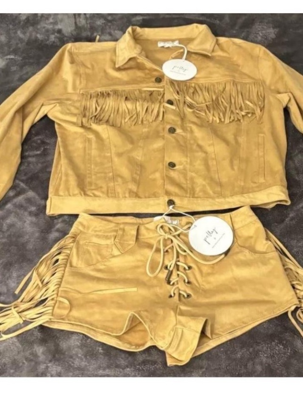 Princess Polly Mustard Brown High-Rise shorts and jacket set